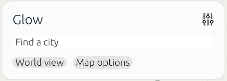 City search, World view and panel settings (detail crop).