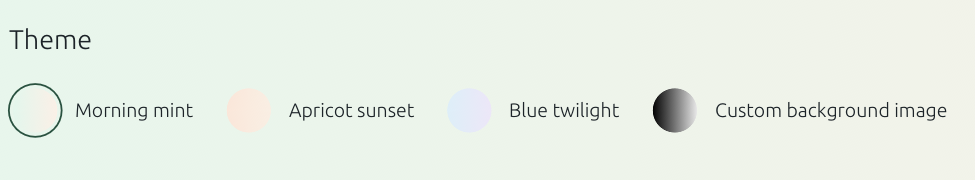 The three built-in presets in Settings → Theme (detail crop).